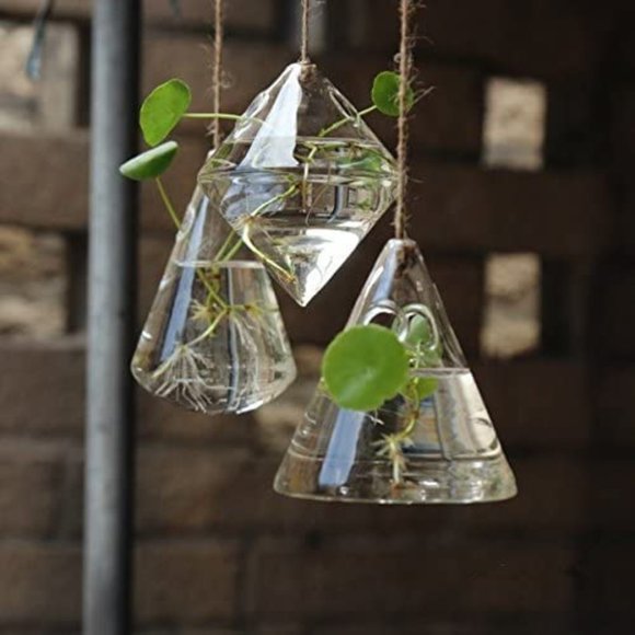 Anthropologie 3 Pcs Glass Plant Pots Planters Hang - Picture 6 of 8